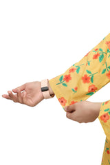 Plum Digital Lawn Yellow Colour Printed Peach Green Flowers on 2 Pc stitched suit for Girls.