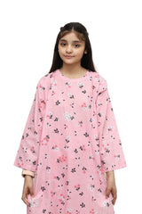 Plum Digital Lawn Pink Colour Printed Black White Flowers on 2 Pc stitched suit for Girls.