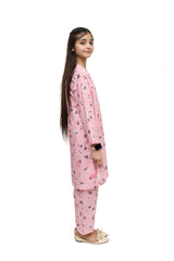 Plum Digital Lawn Pink Colour Printed Black White Flowers on 2 Pc stitched suit for Girls.