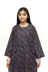 Plum Digital Lawn Black Colour Printed Pink Green Flowers on 2 Pc stitched suit for Girls.
