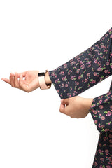 Plum Digital Lawn Black Colour Printed Pink Green Flowers on 2 Pc stitched suit for Girls.