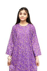 Plum Digital Lawn Purple Colour Printed Peach Orange Flowers on 2 Pc stitched suit for Girls.