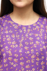 Plum Digital Lawn Purple Colour Printed Peach Orange Flowers on 2 Pc stitched suit for Girls.