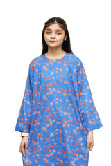 Plum Digital Lawn Cool Blue Colour Printed Orange Flowers on 2 Pc stitched suit for Girls.