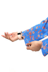 Plum Digital Lawn Cool Blue Colour Printed Orange Flowers on 2 Pc stitched suit for Girls.