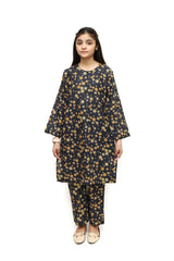Plum Digital Lawn Black Colour Printed Yellow Flowers on 2 Pc stitched suit for Girls.