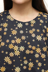 Plum Digital Lawn Black Colour Printed Yellow Flowers on 2 Pc stitched suit for Girls.