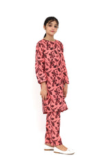 Plum Fine Lawn French Pink Colour Printed Black Leaves On 2 pc suit For Girls.