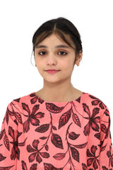 Plum Fine Lawn French Pink Colour Printed Black Leaves On 2 pc suit For Girls.