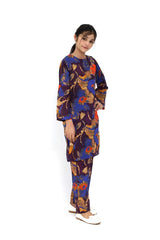 Plum Fine Lawn Printed Floral Deep Shades in Puprle Blue Mustard Orange Red Colour 2 pc suit For Girls.