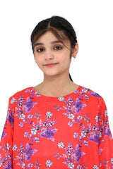 Plum Fine Lawn Rust Orange Colour Printed Lavender White Flowers On 2 pc suit For Girls.
