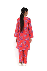 Plum Fine Lawn Rust Orange Colour Printed Lavender White Flowers On 2 pc suit For Girls.