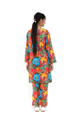 Plum Fine Lawn Red Carrot Colour Printed Blue Orange Flowers On 2 pc suit For Girls.