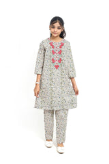 Plum 100% Fine Cotton Lawn Floral Print  Embroidered Red Pink 2 pc suit For Girls