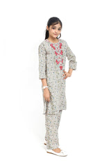 Plum 100% Fine Cotton Lawn Floral Print  Embroidered Red Pink 2 pc suit For Girls