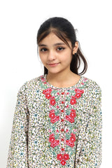 Plum 100% Fine Cotton Lawn Floral Print  Embroidered Red Pink 2 pc suit For Girls