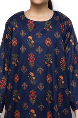 Plum Digital Lawn Dark Blue Colour Green Yellow Red Flowers on 2 Pc stitched suit for Girls