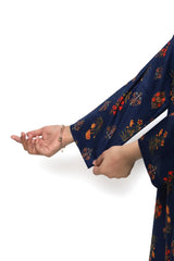 Plum Digital Lawn Dark Blue Colour Green Yellow Red Flowers on 2 Pc stitched suit for Girls