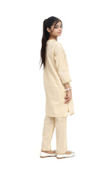 Plum 100% Fine Cotton Almond Colour Embroidered Green Pink  2 pc suit For Girls.
