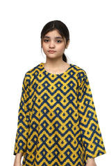 Plum Digital Lawn Yellow Colour Blue Patterns on 2 Pc stitched suit for Girls