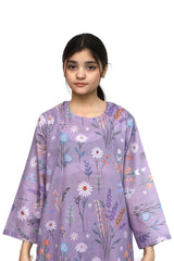 Plum Digital Lawn Lavender Colour Colurful Flowers on 2 Pc stitched suit for Girls