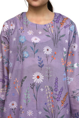 Plum Digital Lawn Lavender Colour Colurful Flowers on 2 Pc stitched suit for Girls