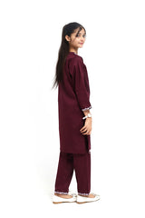 Plum 100% Fine Cotton Dark Purple Colour Embroidered Purple White  2 pc suit For Girls.