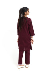 Plum 100% Fine Cotton Dark Purple Colour Embroidered Purple White  2 pc suit For Girls.