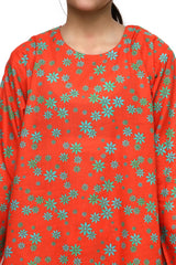 Plum Digital Lawn Orange Colour Printed Green and  Sea Green Flowers on 2 Pc stitched suit for Girl