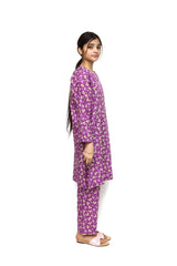 Plum Digital Lawn Purple Colour Printed Light Green Purple Leaves on 2 Pc stitched suit for Girls.