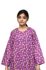Plum Digital Lawn Purple Colour Printed Light Green Purple Leaves on 2 Pc stitched suit for Girls.
