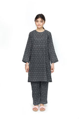 Plum Digital Lawn Black Colour Printed White Patterns on 2 Pc stitched suit for Girls.
