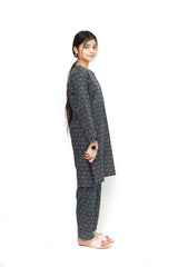 Plum Digital Lawn Black Colour Printed White Patterns on 2 Pc stitched suit for Girls.