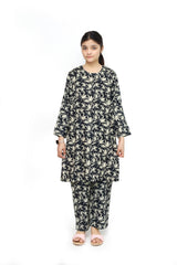 Plum Digital Lawn Black Colour Printed Beige Leaves on 2 Pc stitched suit for Girls.