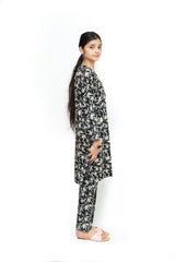 Plum Digital Lawn Black Colour Printed Beige Leaves on 2 Pc stitched suit for Girls.