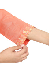 Plum 100% Fine Cotton Coral Colour Embroidered Pink Peach threads On 2 pc suit For Girls.