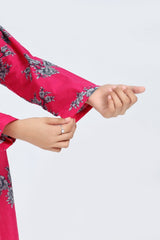 Plum 100% Cotton Lawn Dark Pink Colour Printed Grey Flowers Embroidered Light Pink threads On Stitched 2 pc suit for Girls.
