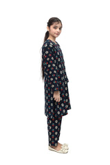 Plum Premium Khaddar Black Colour Printed White Red Teal Patterns On 2 pc Stitched suit For Girls