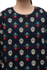 Plum Premium Khaddar Black Colour Printed White Red Teal Patterns On 2 pc Stitched suit For Girls