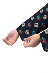 Plum Premium Khaddar Black Colour Printed White Red Teal Patterns On 2 pc Stitched suit For Girls