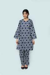 Plum Digital Lawn White Colour Printed Blue Patterns On 2 Pc stitched suit for Girls.