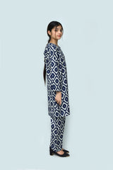 Plum Digital Lawn White Colour Printed Blue Patterns On 2 Pc stitched suit for Girls.