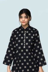 Plum Digital Lawn  Black Colour Printed Off White Patterns with fabric Loops & Buttons On 2 Pc stitched suit for Girls.