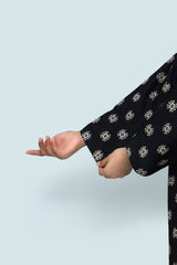 Plum Digital Lawn  Black Colour Printed Off White Patterns with fabric Loops & Buttons On 2 Pc stitched suit for Girls.