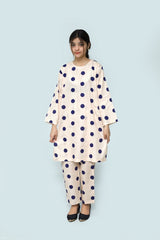 Plum Digital Lawn Off White Colour Printed Blue Dots on 2 Pc stitched suit for Girls.