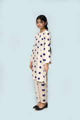 Plum Digital Lawn Off White Colour Printed Blue Dots on 2 Pc stitched suit for Girls.