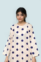 Plum Digital Lawn Off White Colour Printed Blue Dots on 2 Pc stitched suit for Girls.