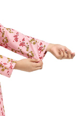 Plum 100% Cotton Lawn Pink Colour Printed Red Yellow Flowers Embroidered Dark Pink threads On Stitched 2 pc suit for Girls.