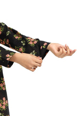 Plum 100% Cotton Lawn Black Colour Printed Pink Green Flowers Embroidered Pink threads On Stitched 2 pc suit for Girls.