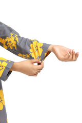 Plum 100% Cotton Lawn Grey Colour Printed Yellow Flowers Embroidered Off White threads On Stitched 2 pc suit for Girls.